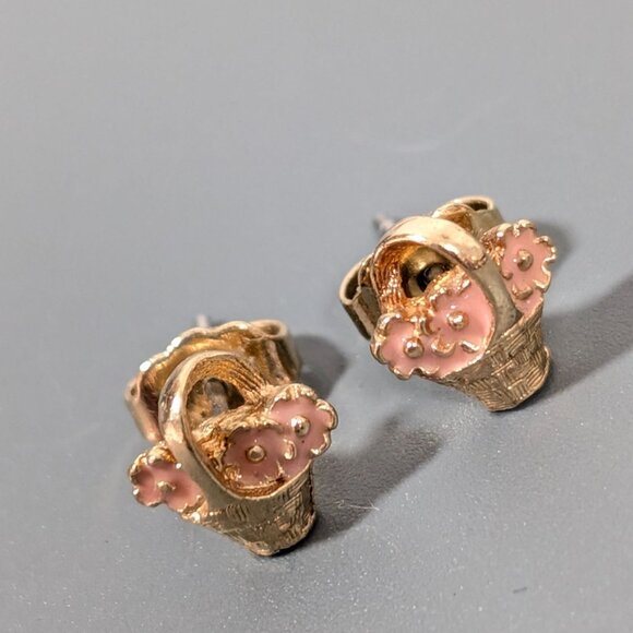 Vintage Avon Pretty Posies Flower‎ Basket Earrings Stud Pierced Pink - Picture 2 of 7